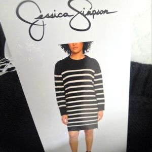Jessica Simpson Black and White Striped Sweater Dress